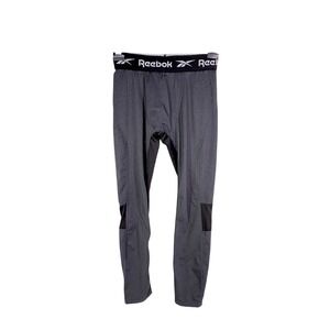 Reebok Compression Leggings Baselayer Mens M Gray Black Mesh Athletic Running